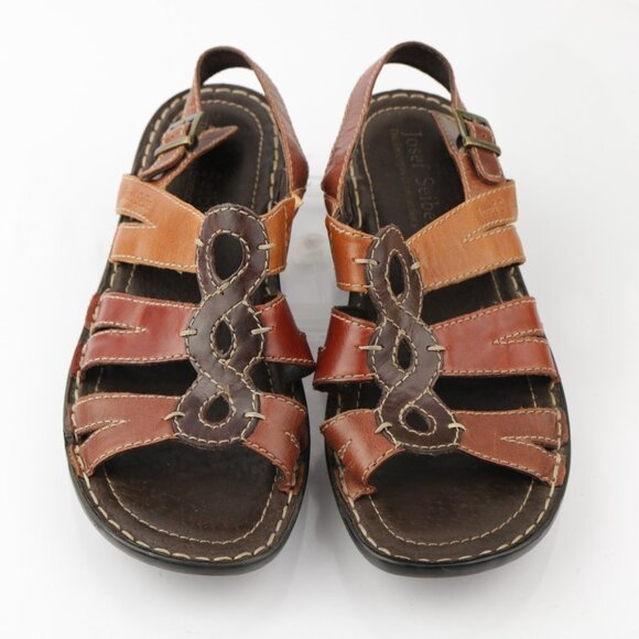 Josef Siebel Womens Sandal Size 38 7 Tan Brown Leather Heel Strappy Slingback - Picture 8 of 13